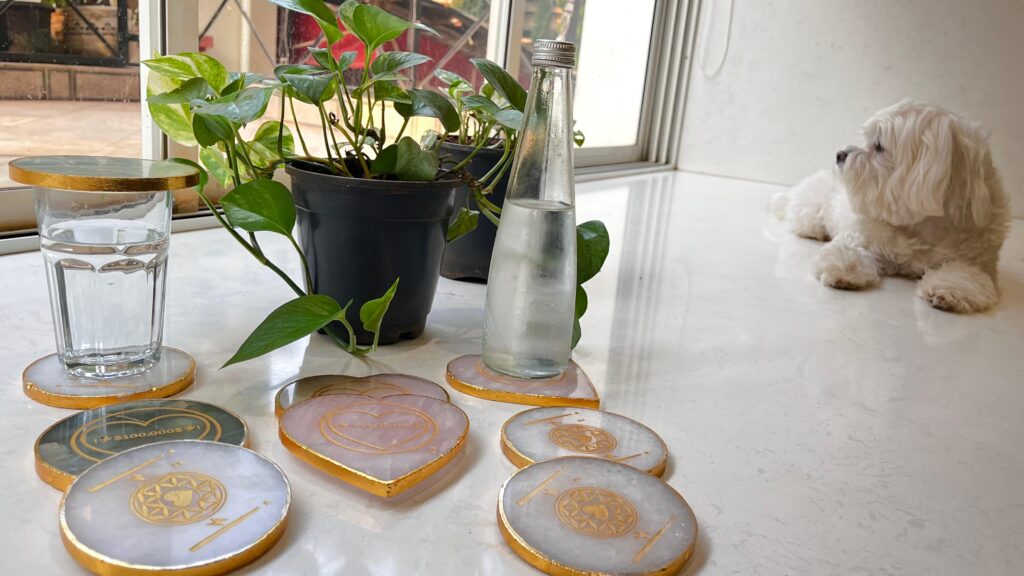 Crystal Coasters, Green Agate, Rose Quartz, White Quartz