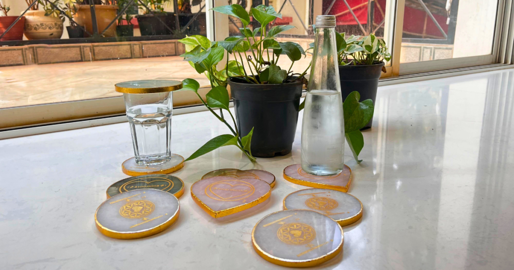 Crystal Coasters, Green Agate, Rose Quartz, White Quartz